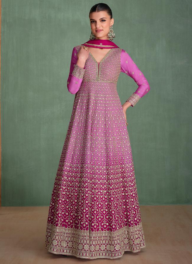 Georgette Pink Wedding Wear Sequins Work Readymade Anarkali Suit